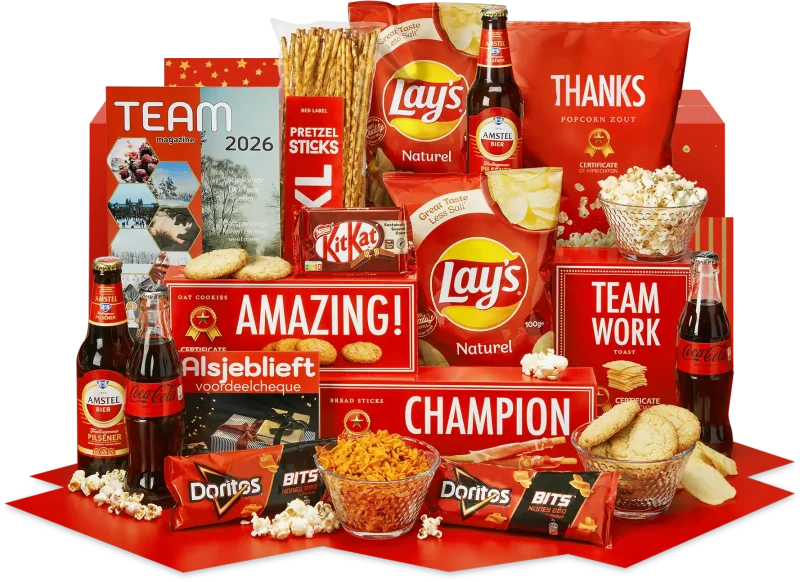 Amazing kerstpakket met diverse lekkernijen en cadeaus