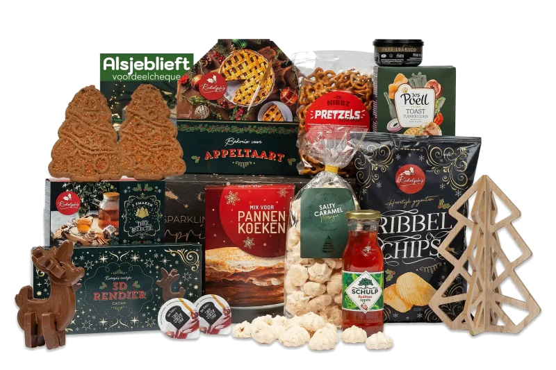 Bakken met Rudolph kerstpakket met diverse lekkernijen en decoratie