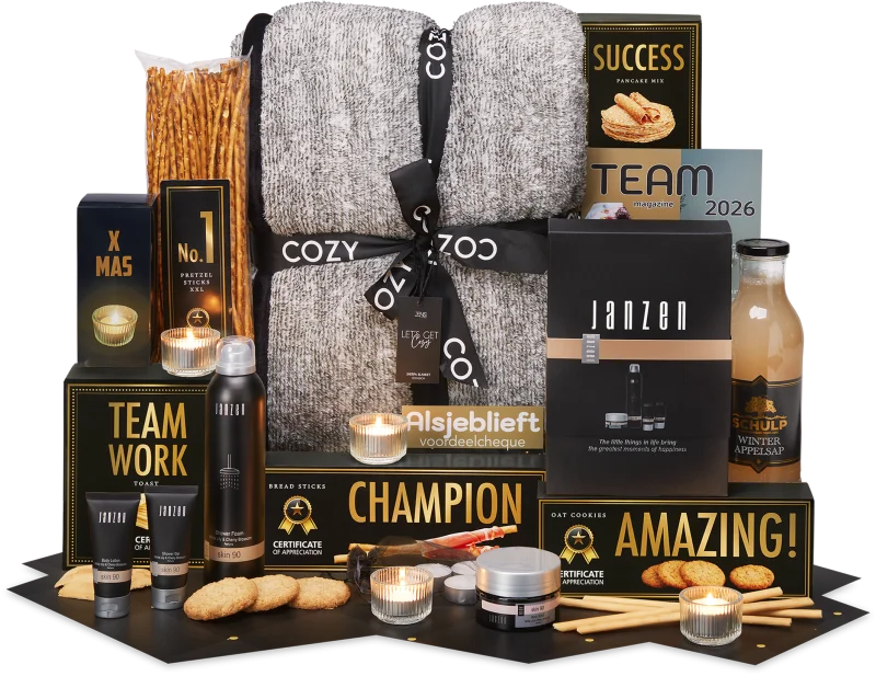 Luxe zwart kerstpakket met Janzen en plaid