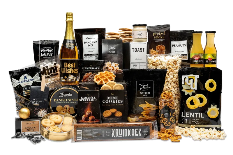 Best wishes kerstpakket vol lekkernijen en verrassingen.