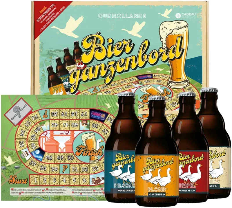 Bier Ganzenbord kerstpakket met bieren en spel