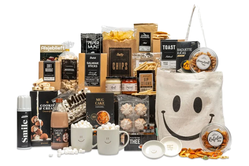 Big Smile kerstpakket met vrolijke cadeaus en lekkernijen