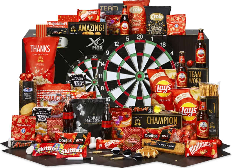 Bullseye kerstpakket met dartboard en lekkernijen