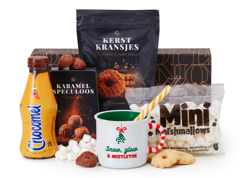 Choco kerstpakket met mok, Chocomel en lekkernijen