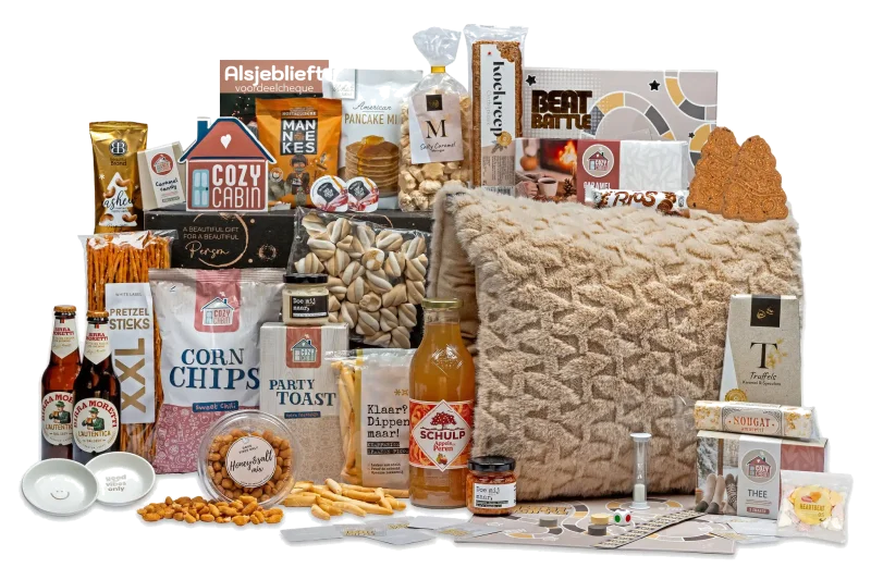 Cosy at Home kerstpakket met diverse lekkernijen en cadeaus