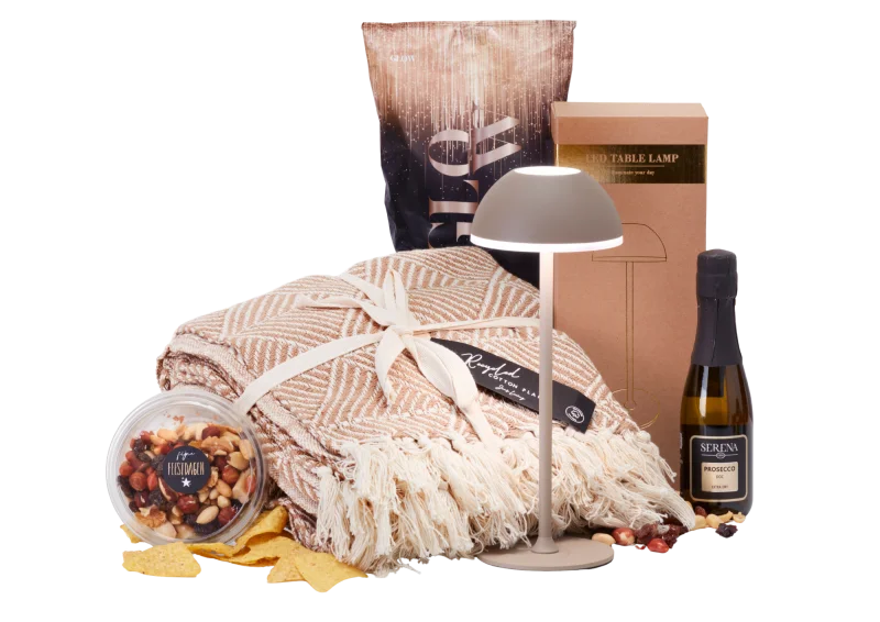 Decembergeluk kerstpakket met tafellamp en plaid