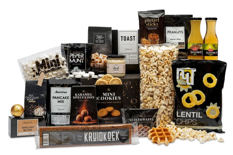 Kerstpakket vol lekkernijen en voordeelvoucher