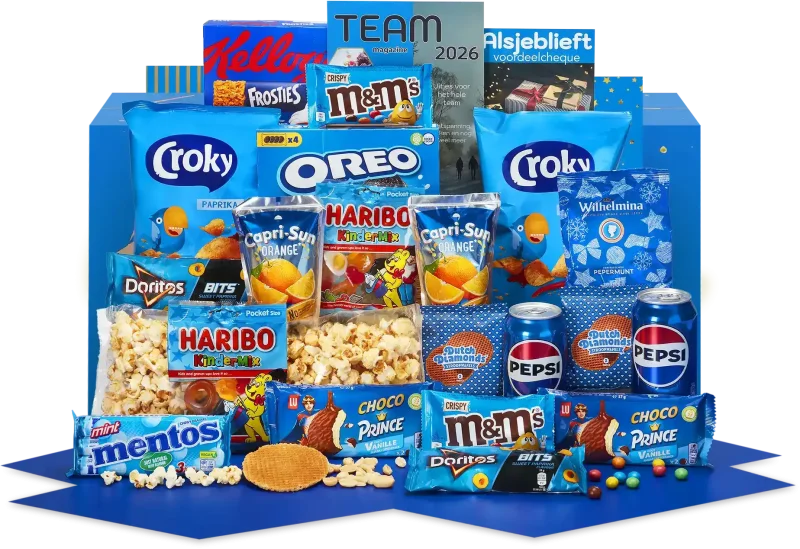 Gezelligheid kerstpakket met diverse lekkernijen en cadeaus