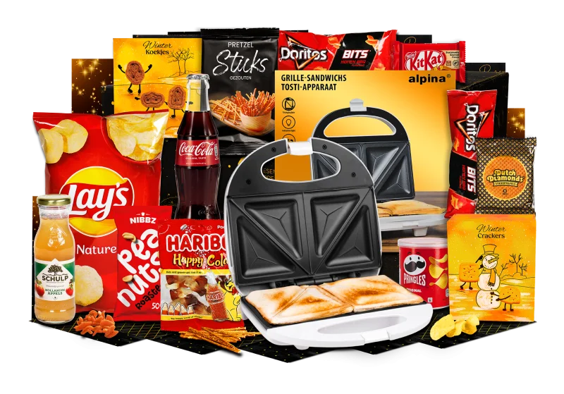 Kerstpakket Grillen met sandwich maker en snacks