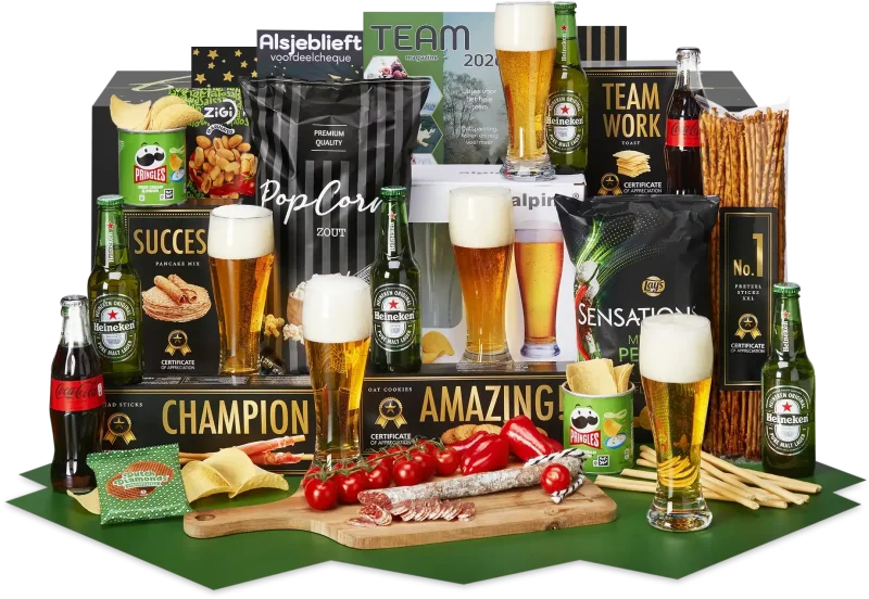Groen geluk kerstpakket met serveerplank en lekkernijen