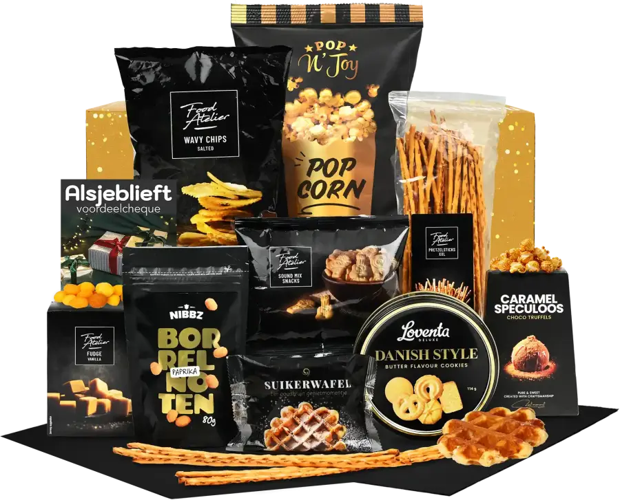 Klein kerstpakket met diverse zoete en hartige snacks