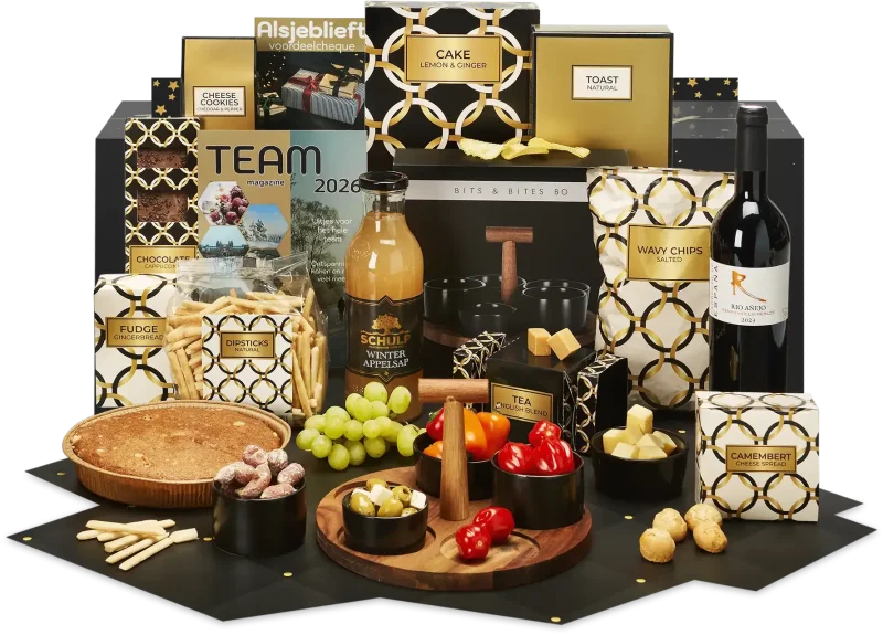 Ijzersterk kerstpakket met diverse lekkernijen en verrassingen.