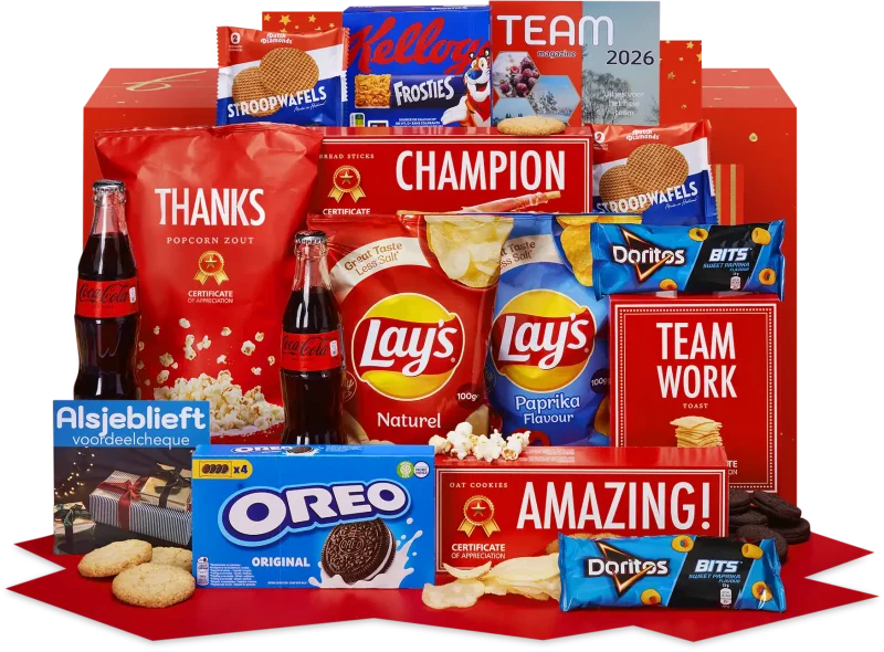Joy kerstpakket met diverse lekkernijen en cadeaus