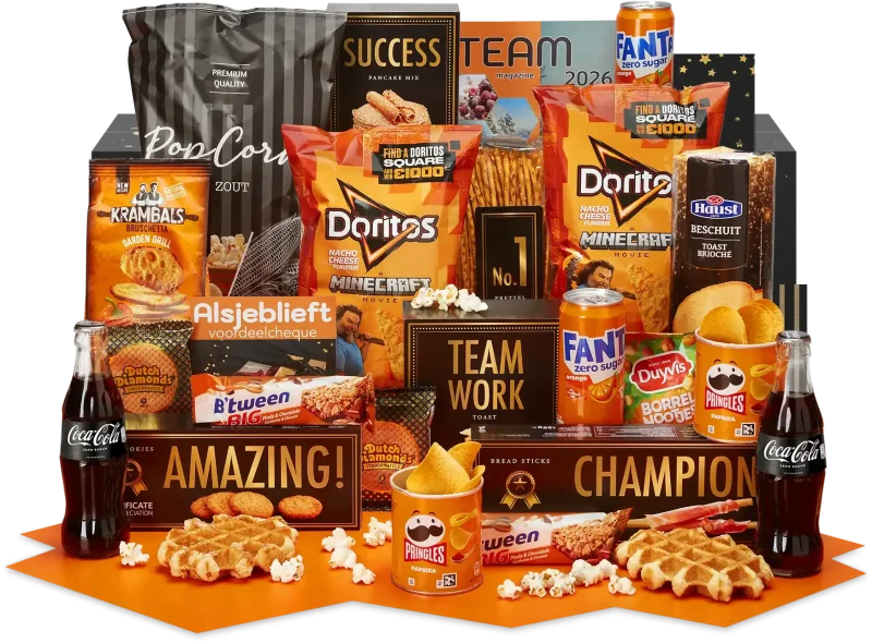 Kerstknuffel kerstpakket met diverse snacks en verrassingen