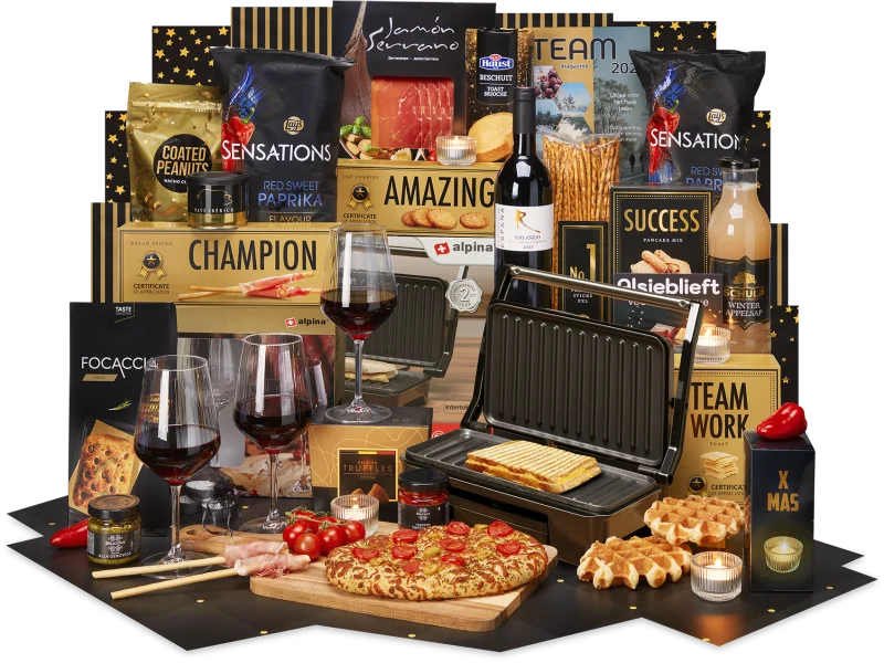 Kerstlicht kerstpakket met goud en zwart thema