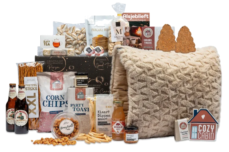 Kerstpakket Knusse cabin vol lekkernijen en verrassingen