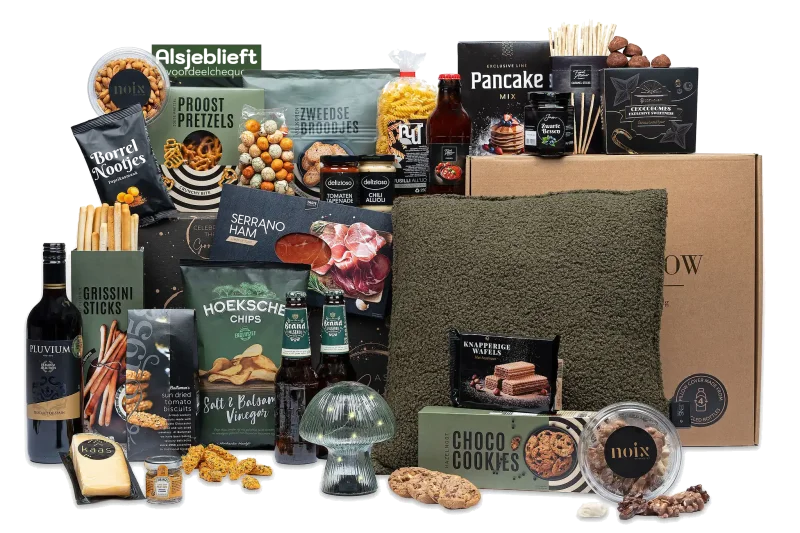 Kerstpakket Lekker sfeertje met diverse lekkernijen en cadeaus
