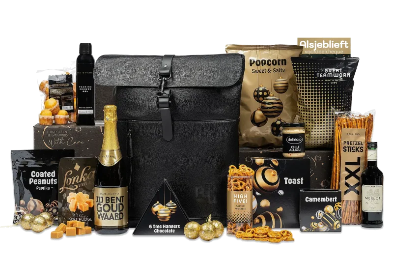 Luxe on the move kerstpakket met vegan rugzak en snacks