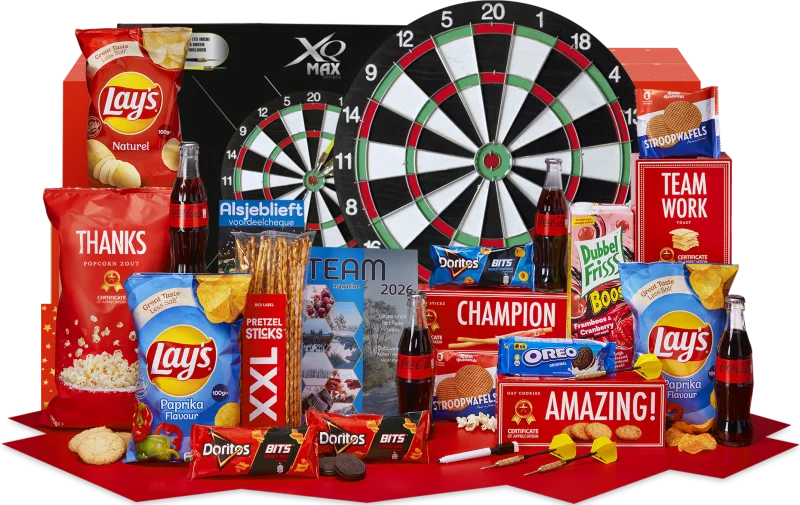 Master Of Darts kerstpakket met dartboard en snacks