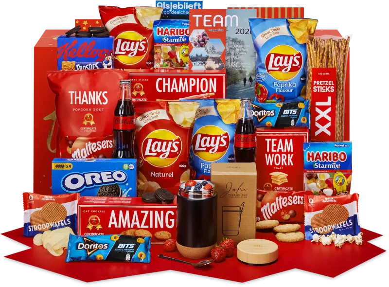 Onderweg kerstpakket met diverse lekkernijen en cadeaus