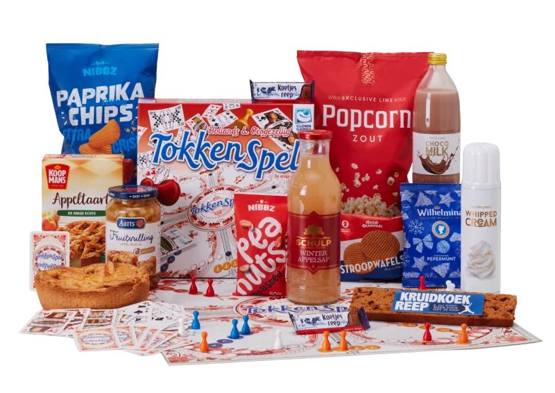 Pakketje Geluk kerstpakket met bordspel en lekkernijen