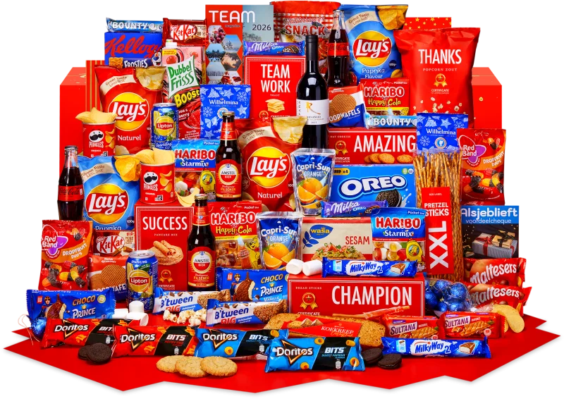 Party kerstpakket met diverse lekkernijen en drankjes
