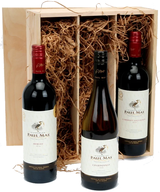 Kerstpakket Paul Mas Merlot - Cabernet - Chardonnay 3-vaks