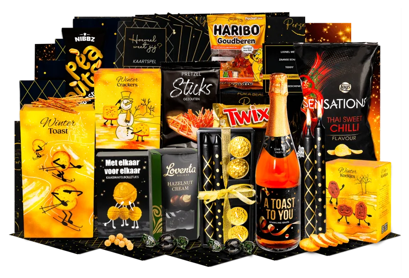 Prachtige feestdagen kerstpakket met lekkernijen en verrassingen