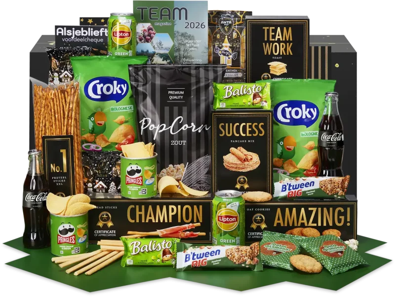 Premium kerstpakket met diverse snacks en cadeaubonnen