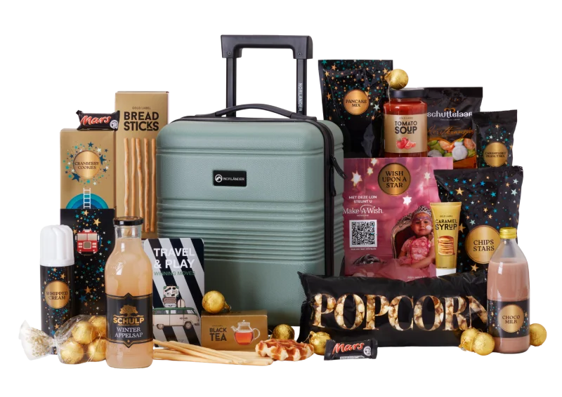 Reisverhalen kerstpakket met cabintrolley en lekkernijen