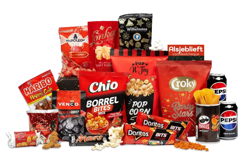 Rood geluk kerstpakket met diverse lekkernijen