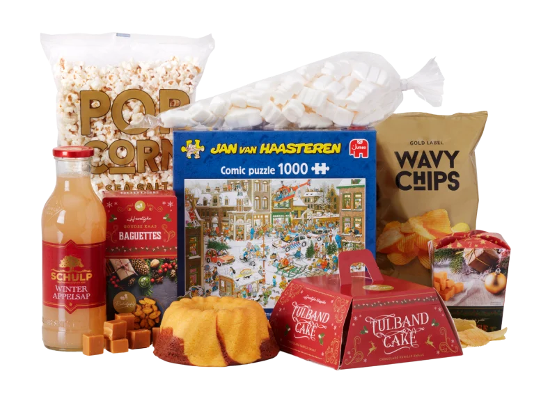 Samen Puzzelen kerstpakket met puzzel en lekkernijen