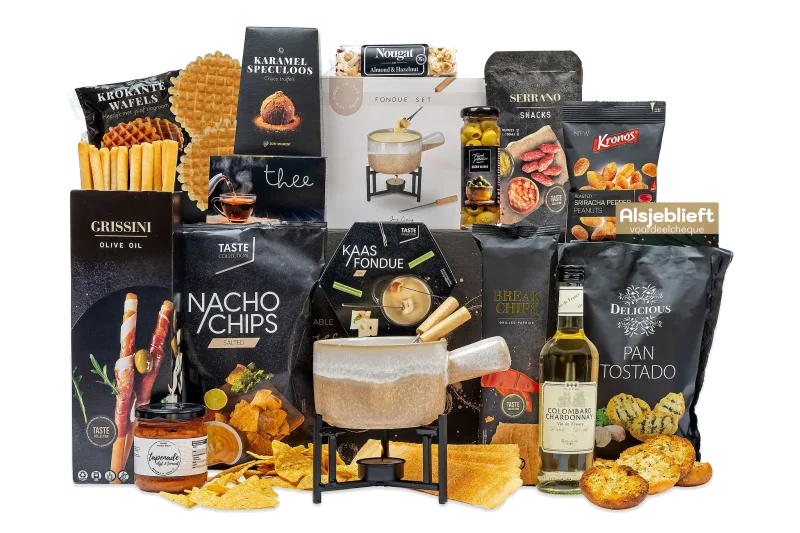 Say cheese kerstpakket met fondueset en lekkernijen