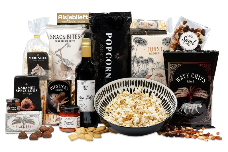 Serveren in stijl kerstpakket met serveerschaal en lekkernijen