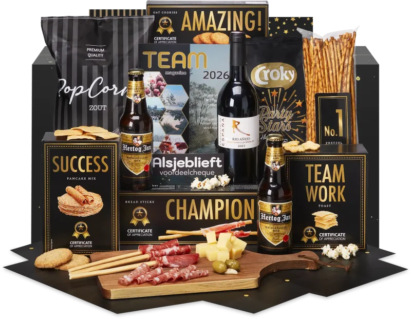 Sneeuwvlok kerstpakket met snacks en drankjes
