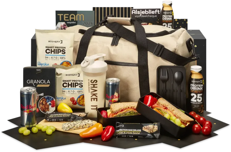 Stoer kerstpakket met sportieve en gezonde items