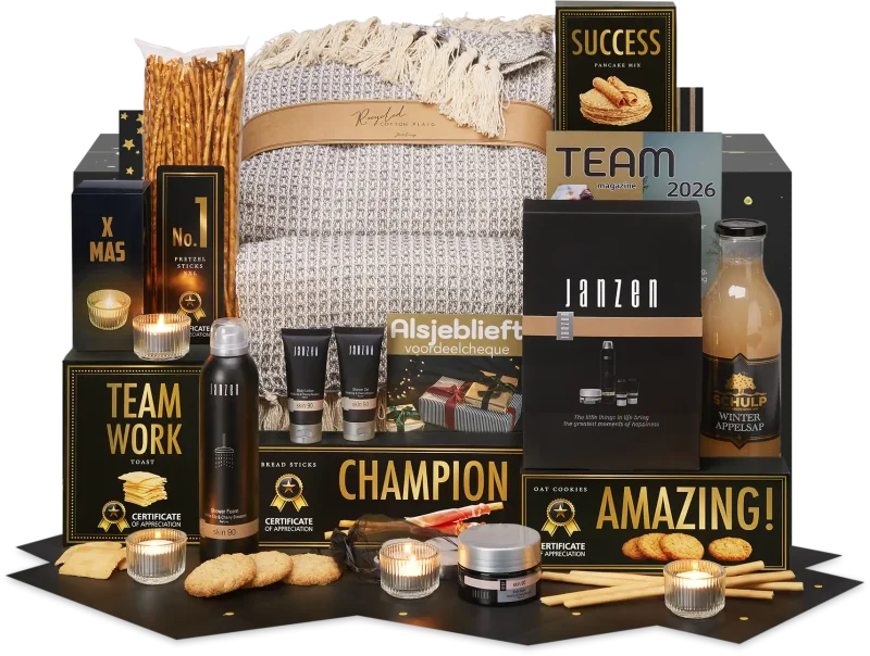 Janzen giftset Voor de Haard kerstpakket met plaid en lekkernijen