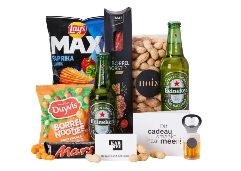 Kerstpakket Voor Ieder Karwei met cadeaubon en lekkernijen