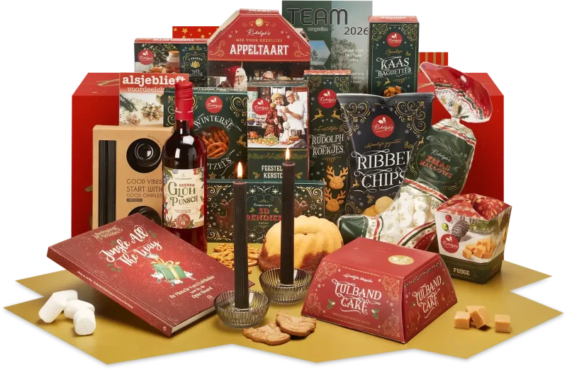 Wonderful kerstpakket met diverse lekkernijen en cadeaus